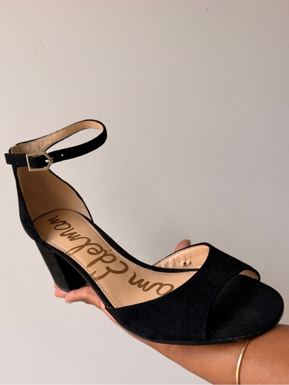 Sam Edelman Black Suede Open-Toe Ankle-Strap Heels - Picture 6 of 9